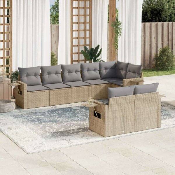 Polyrattan Kerti Ülőgarnitúra - 8 részes - Bézs
