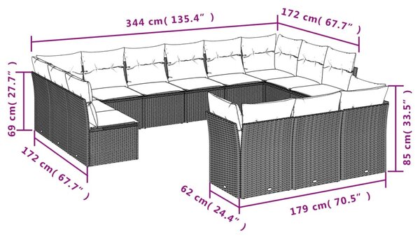 13 db barna polyrattan kerti kanapégarnitúra párnákkal