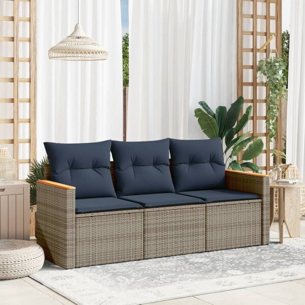 3 db szürke polyrattan kerti kanapégarnitúra párnákkal