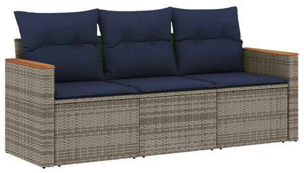 3 db szürke polyrattan kerti kanapégarnitúra párnákkal