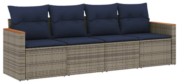 4 db szürke polyrattan kerti kanapégarnitúra párnákkal