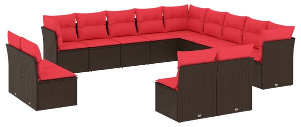 13 db barna polyrattan kerti kanapégarnitúra párnákkal