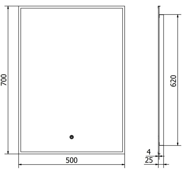 Mexen Erma 50 x 70 cm-es, LED 6000K világítású, páramentes fürdőszobai tükör, fekete keret - 9814-050-070-611-70