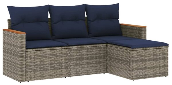 4 db szürke polyrattan kerti kanapégarnitúra párnákkal