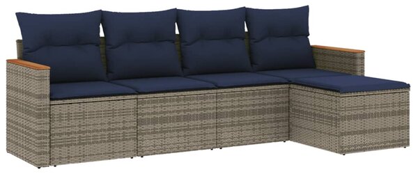 5 db szürke polyrattan kerti kanapégarnitúra párnákkal