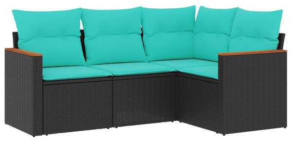 4 db fekete polyrattan kerti kanapégarnitúra párnákkal