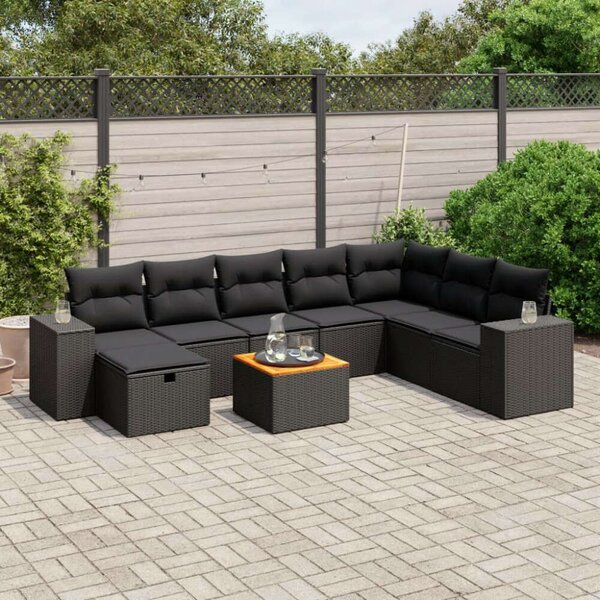 VidaXL Polyrattan Kerti Ülőgarnitúra - 9 részes - Fekete