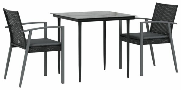 VidaXL 3-részes polyrattan és acél kerti étkezőgarnitúra párnával