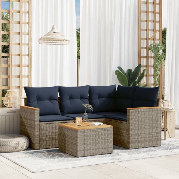 5 db szürke polyrattan kerti kanapégarnitúra párnákkal
