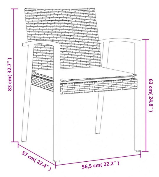 VidaXL 3-részes polyrattan és acél kerti étkezőgarnitúra párnával