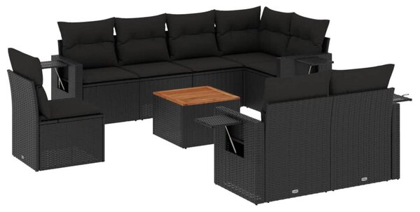 VidaXL Polyrattan Kerti Ülőgarnitúra - 9 részes - Fekete