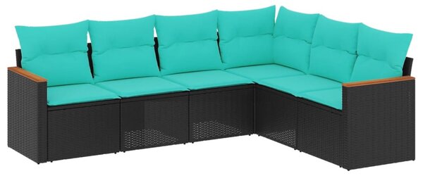 6 db fekete polyrattan kerti kanapégarnitúra párnákkal