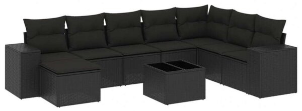 VidaXL Polyrattan Kerti Ülőgarnitúra - 9 részes - Fekete
