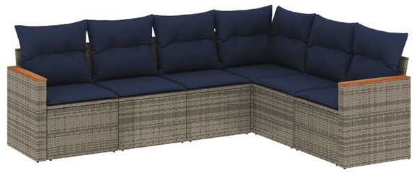 6 db szürke polyrattan kerti kanapégarnitúra párnákkal