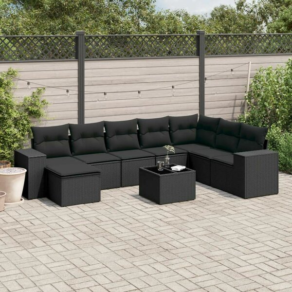 VidaXL Polyrattan Kerti Ülőgarnitúra - 9 részes - Fekete