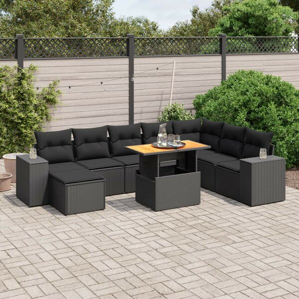 VidaXL Polyrattan Kerti Ülőgarnitúra - 9 részes - Fekete