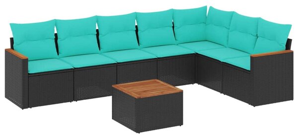 8 db fekete polyrattan kerti kanapégarnitúra párnákkal