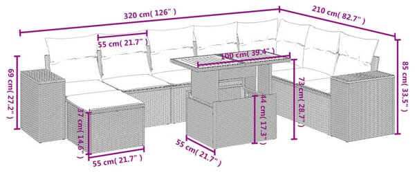VidaXL Polyrattan Kerti Ülőgarnitúra - 9 részes - Fekete