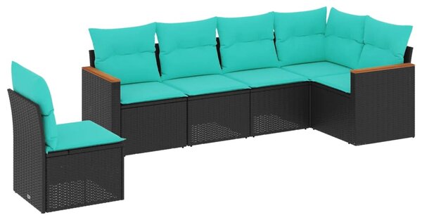 6 db fekete polyrattan kerti kanapégarnitúra párnákkal