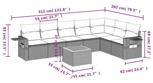 VidaXL Polyrattan Kerti Ülőgarnitúra - 8 részes, Bézs