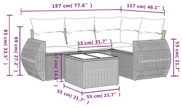 VidaXL Polyrattan Kerti Ülőgarnitúra - 5 részes, Bézs