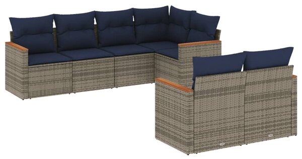 7 db szürke polyrattan kerti kanapégarnitúra párnákkal