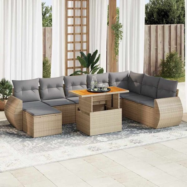 VidaXL Polyrattan Kerti Ülőgarnitúra - 9 részes - Bézs