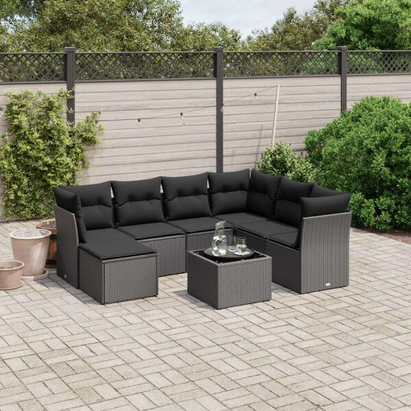 VidaXL Polyrattan Kerti Ülőgarnitúra - 8 részes - Fekete