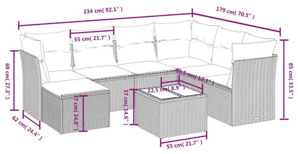 VidaXL Polyrattan Kerti Ülőgarnitúra - 8 részes - Fekete