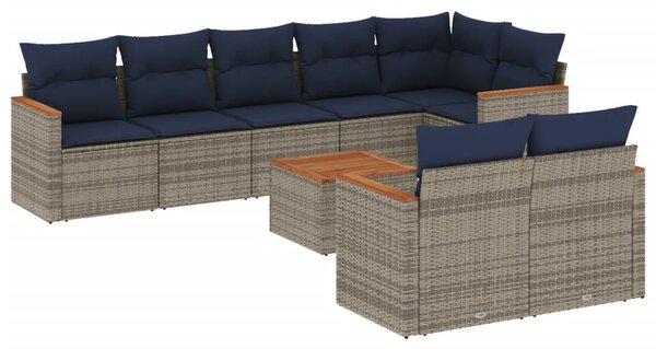 9 db szürke polyrattan kerti kanapégarnitúra párnákkal