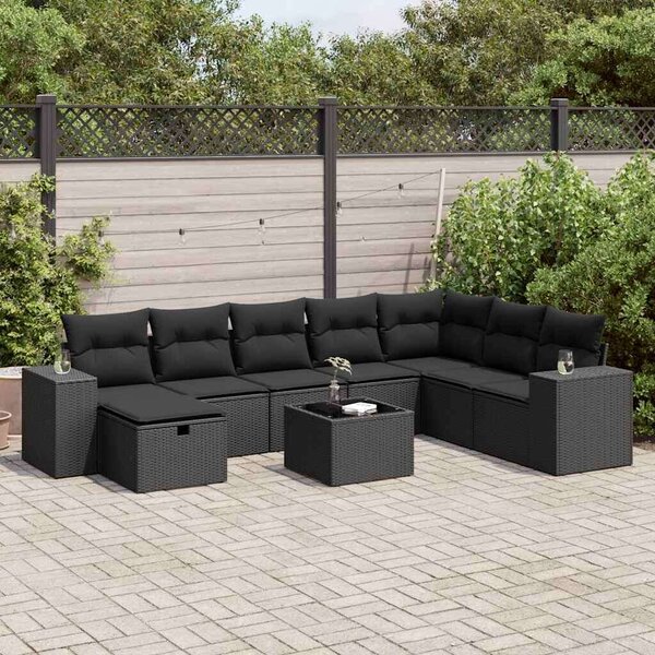 VidaXL Polyrattan Kerti Ülőgarnitúra - 9 részes - Fekete