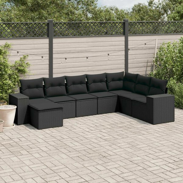 Polyrattan Kerti Ülőgarnitúra - 8 részes - Fekete