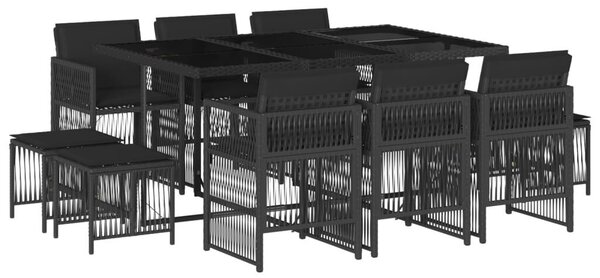 VidaXL 11 részes fekete polyrattan kerti étkezőgarnitúra párnákkal