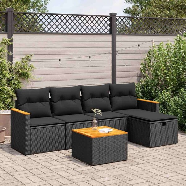 VidaXL Polyrattan Kerti Ülőgarnitúra - 6 részes - Fekete