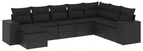 Polyrattan Kerti Ülőgarnitúra - 8 részes - Fekete