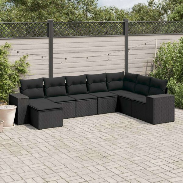 Polyrattan Kerti Ülőgarnitúra - 8 részes - Fekete