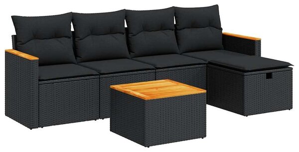 VidaXL Polyrattan Kerti Ülőgarnitúra - 6 részes - Fekete