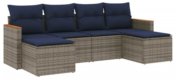 6 db szürke polyrattan kerti kanapégarnitúra párnákkal