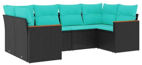 6 db fekete polyrattan kerti kanapégarnitúra párnákkal