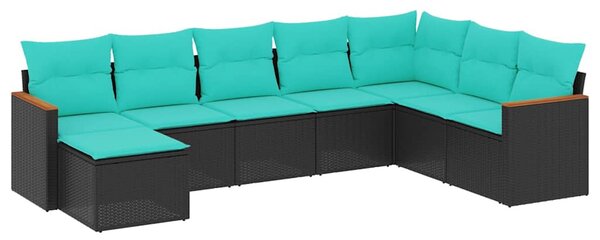 8 db fekete polyrattan kerti kanapégarnitúra párnákkal