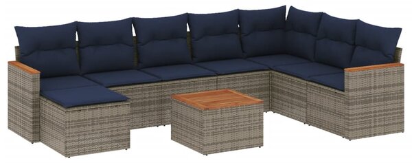 9 db szürke polyrattan kerti kanapégarnitúra párnákkal