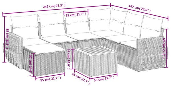 VidaXL Polyrattan Kerti Ülőgarnitúra - 8 részes - Fekete