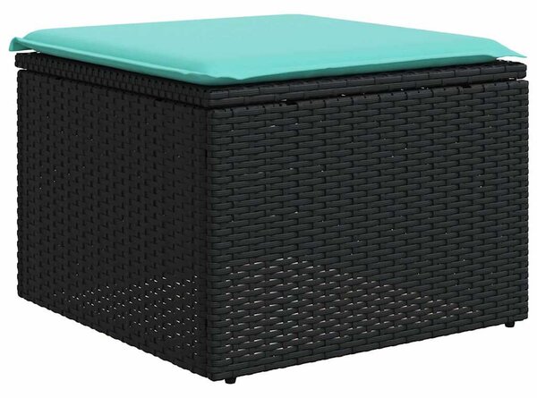 7 db fekete polyrattan kerti kanapégarnitúra párnákkal