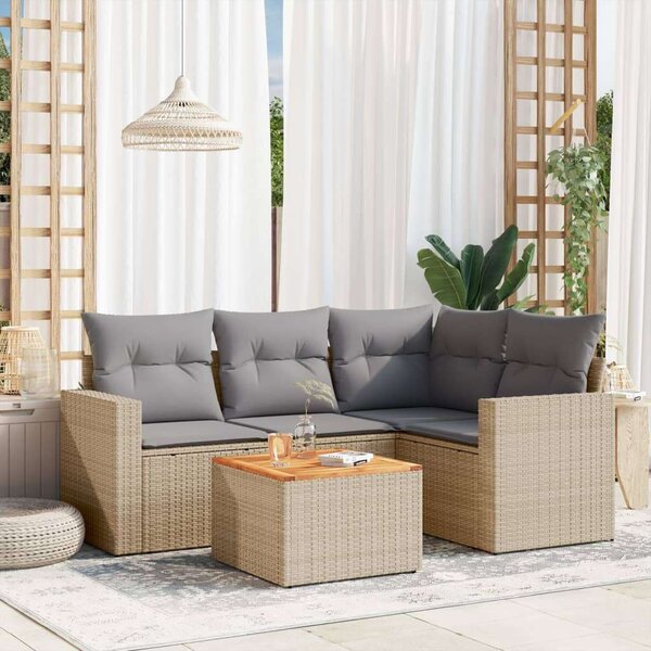 VidaXL Polyrattan Kerti Ülőgarnitúra - 5 részes - Bézs