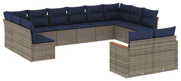12 db szürke polyrattan kerti kanapégarnitúra párnákkal