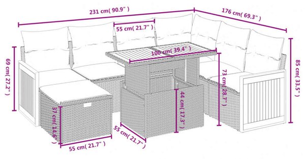 Polyrattan Kerti Ülőgarnitúra - 8 részes - Fekete