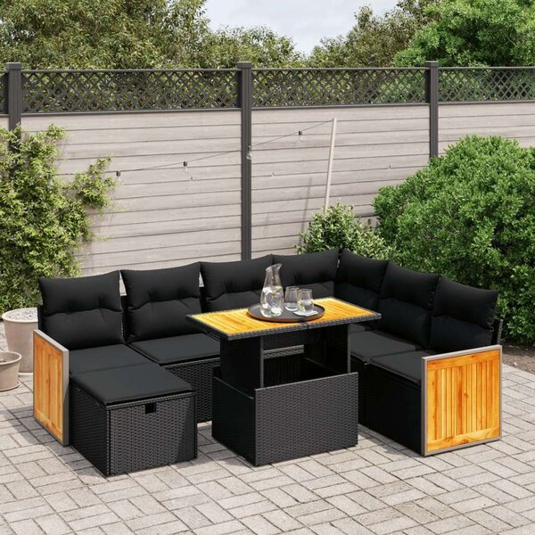 Polyrattan Kerti Ülőgarnitúra - 8 részes - Fekete