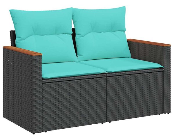 13 db fekete polyrattan kerti kanapégarnitúra párnákkal
