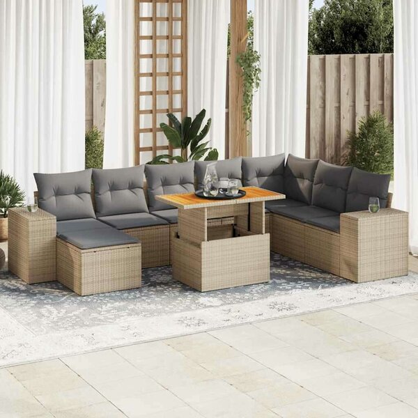 VidaXL Polyrattan Kerti Ülőgarnitúra - 9 részes - Bézs