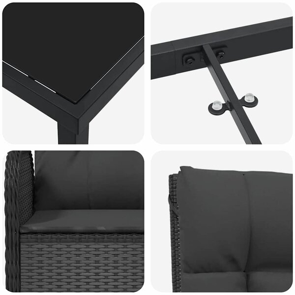 VidaXL Kert étkező szett párnával 5 pcs Fekete Poli rattan